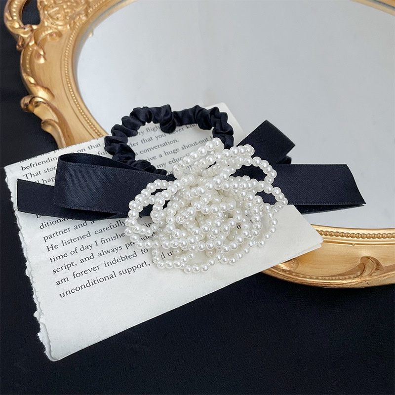 Dây Cột Tóc Đính Hoa Trà Và Ngọc Trai Dễ Thương Phong Cách Hàn Quốc