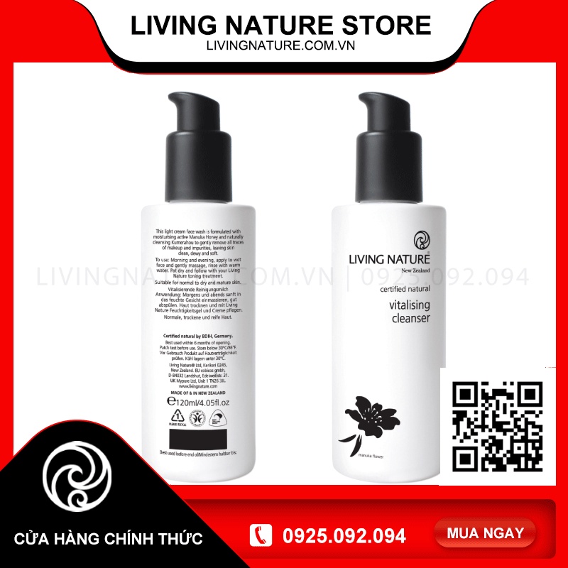 [Official Store] Sữa rửa mặt nhẹ dịu cho da thiên khô Living Nature Vitalising Cleanser 120ml | BigBuy360 - bigbuy360.vn