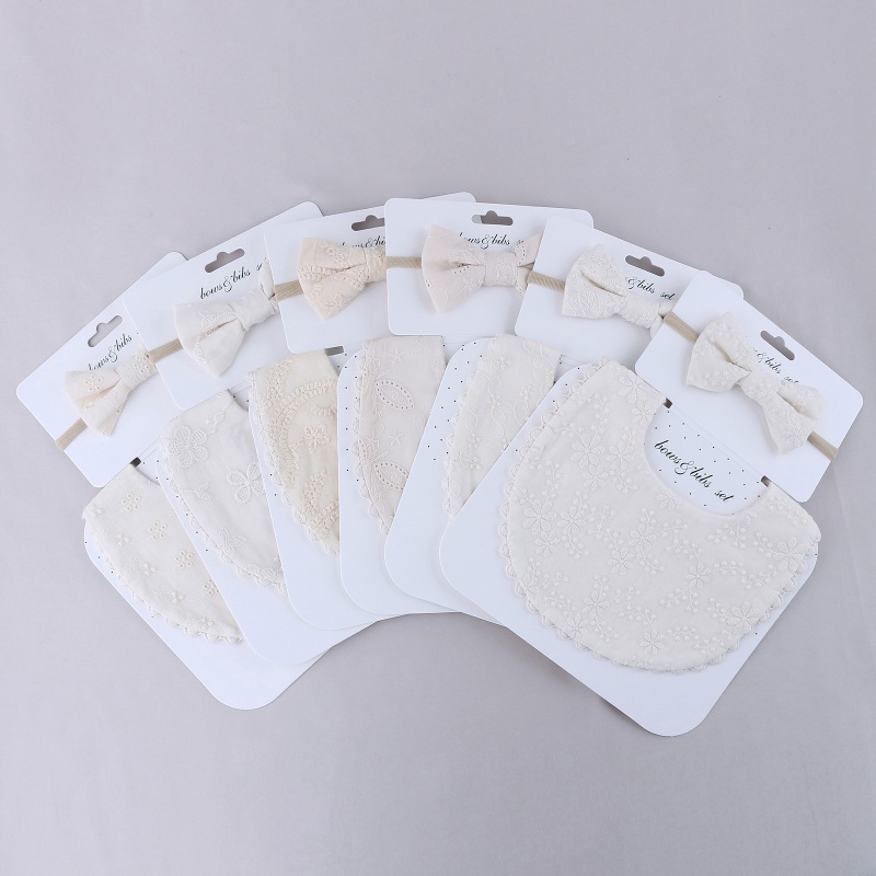 Yếm Ăn Dặm Thêu Họa Tiết Thắt Nơ Xinh Xắn Cho Bé Gái