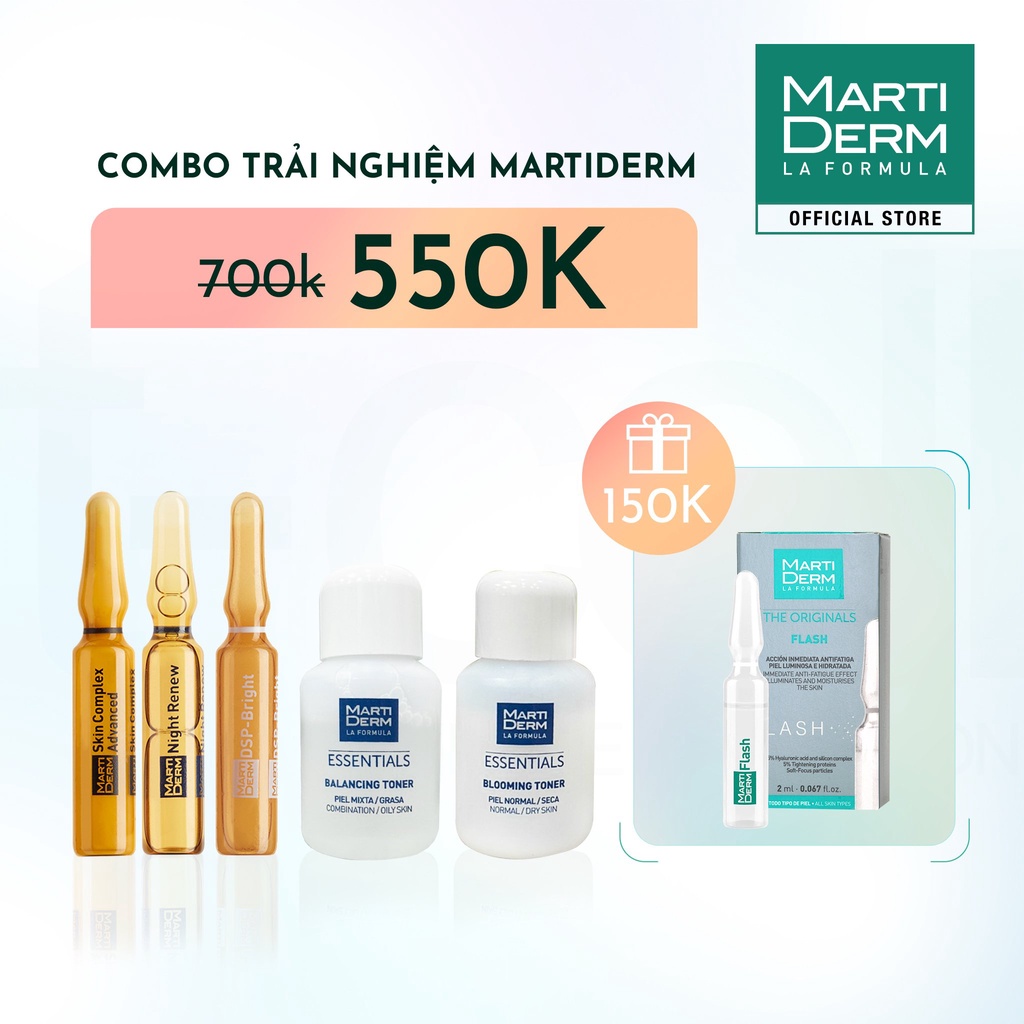 Combo 5 sản phẩm trải nghiệm Martiderm - tặng 1 Ampoule The Originals Flash