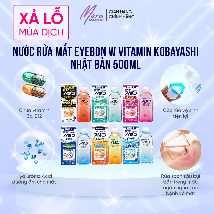 Nước rửa mắt Eyebon W Vitamin Kobayashi Nhật Bản 500ml