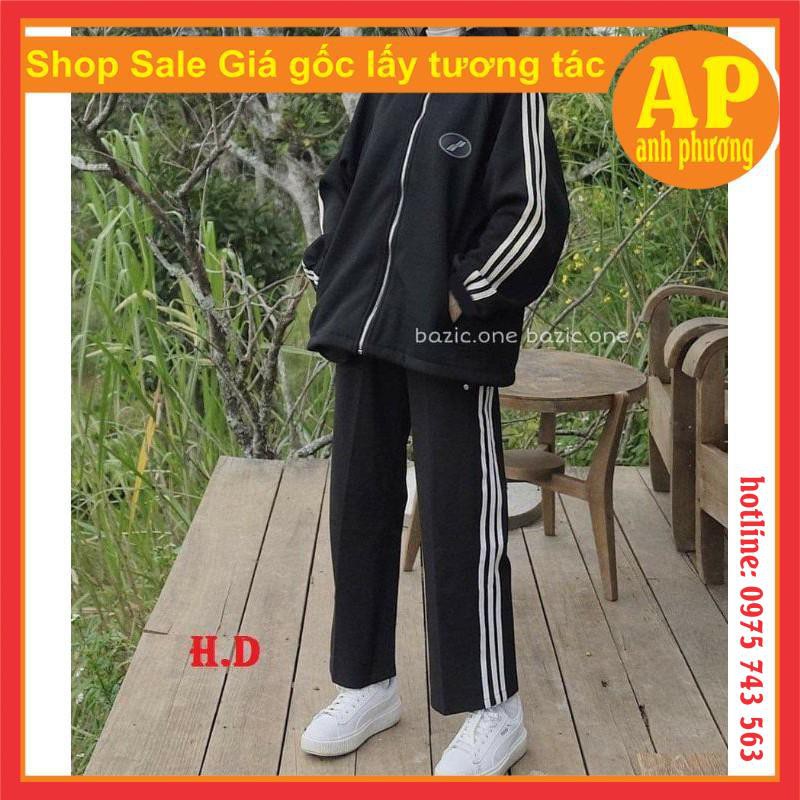 SÉT 3 SỌC LOGO TRÒN💯Áo khóa 3 rot tay💯quần ống rộng 3 rot💯freesize form thụng unisex= | BigBuy360 - bigbuy360.vn