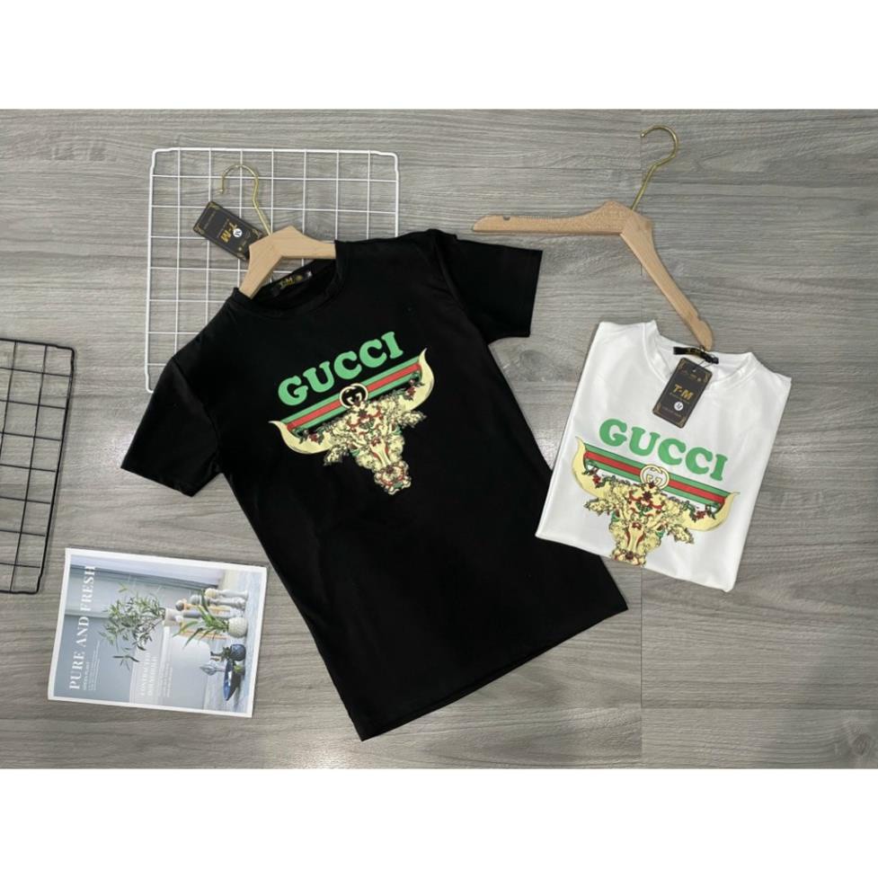 Áo thun nam ngắn tay cổ tròn, áo polo nam in họa tiết GUCCI