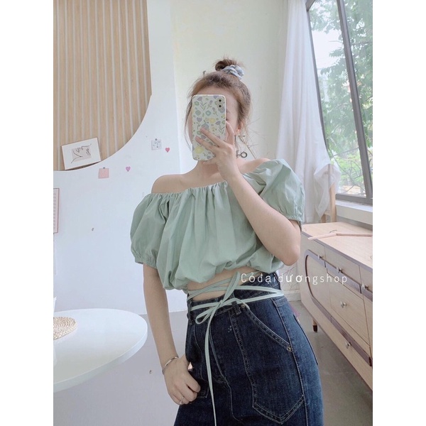 Áo Croptop Sơ Mi Buộc Eo Vải Thô Đũi Mát Mẻ Tạo Eo Tôn Dáng RubyStore