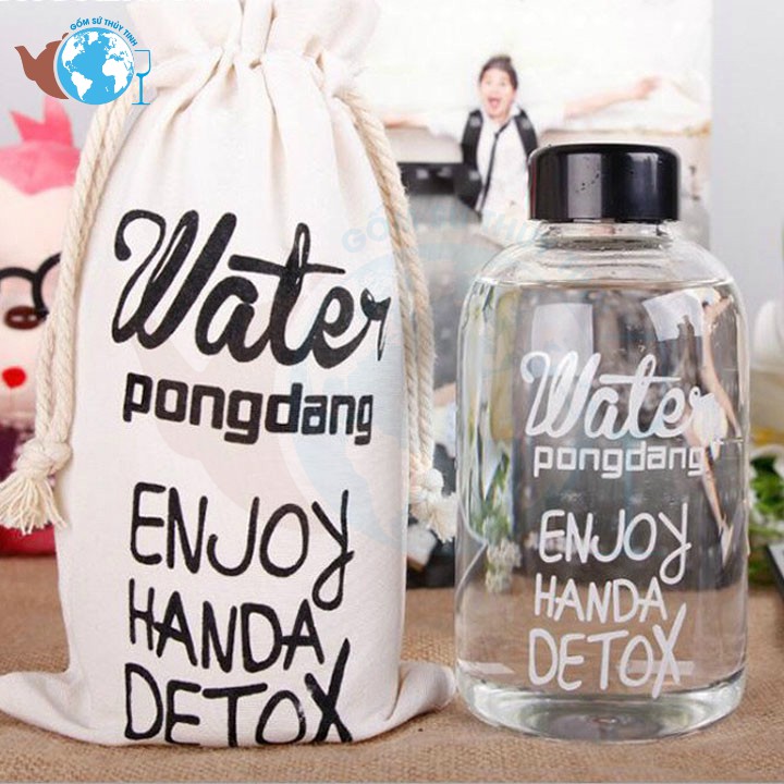 Bình thuỷ tinh DETOX PONGDANG 600ml CÓ TÚI VẢI