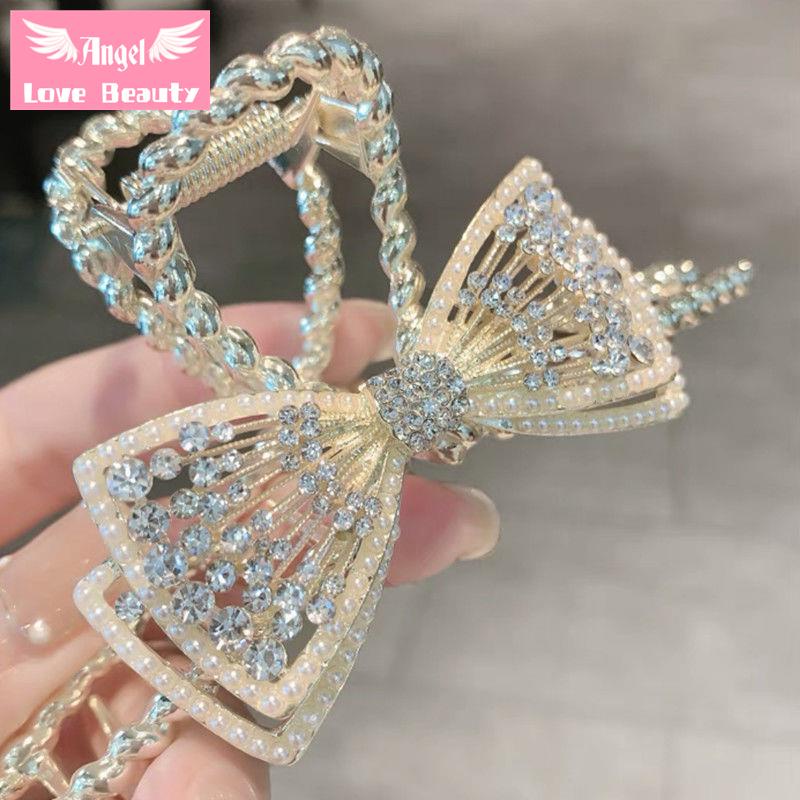 Kẹp Tóc Hình Nơ Lưng Đính Đá Phối Ngọc Trai Xinh Xắn Thời Trang Mùa Hè