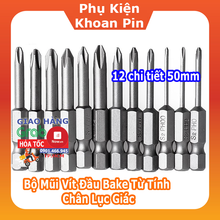 Bộ Mũi Vít Đầu Bake Từ Tính Chân Lục Giác Thép S2 Các Kích Cỡ (Xem Phân Loại)