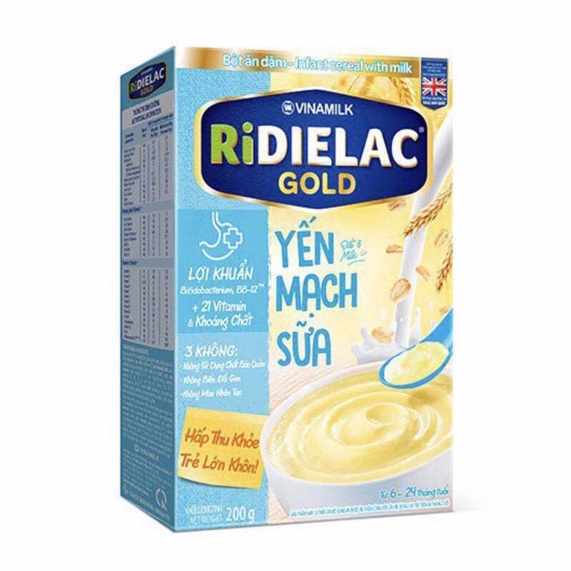 Bột Ăn Dặm Ridielac Gold Gà Rau Củ/ heo bó xôi/ yến mach sữa/ vị ngọt/ gạo và trái cây/ cá hồi bônh cải xanh/vị mặn 200g