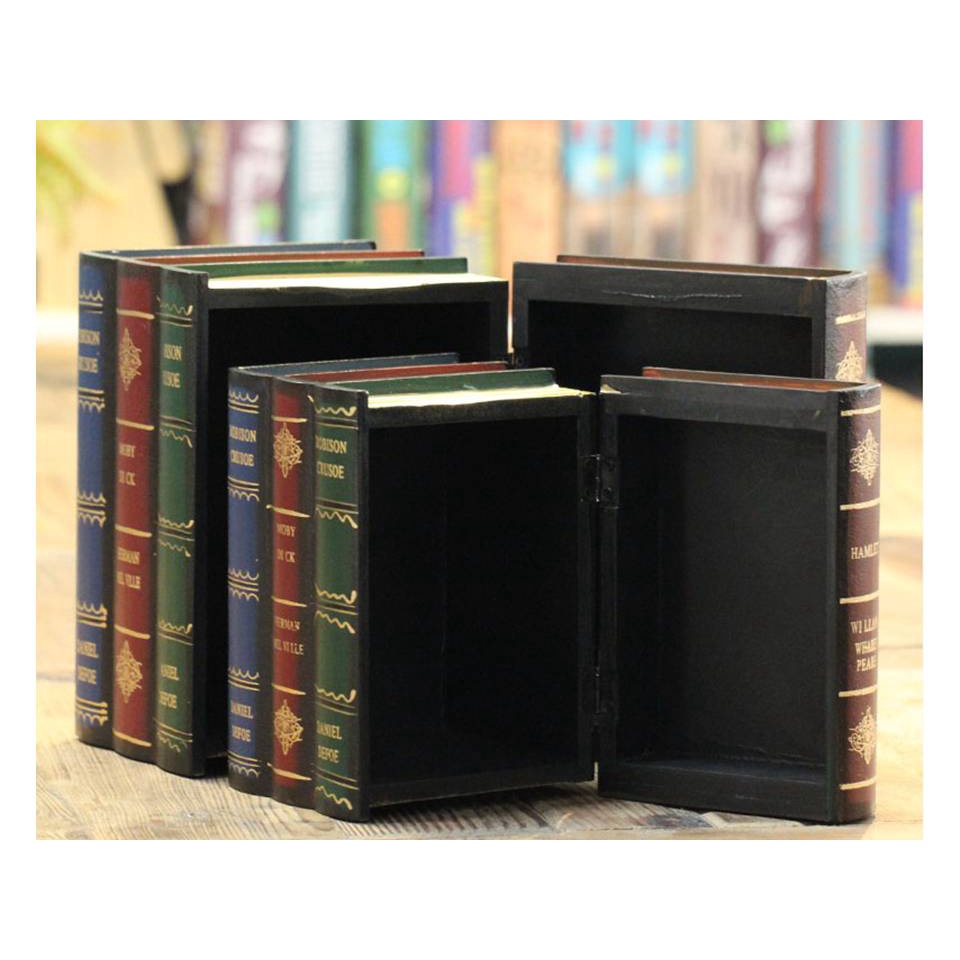 Sách giả cổ điển trang trí nhà cửa chụp ảnh, Hộp sách gỗ decor vintage