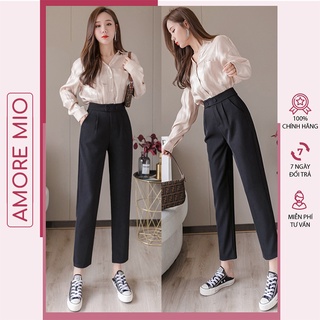 Quần tây công sở nữ cạp cao - kiểu quần baggy công sở - chất vải tuyết mưa - phối 2 cúc bấm - đi làm đi học siêu xinh