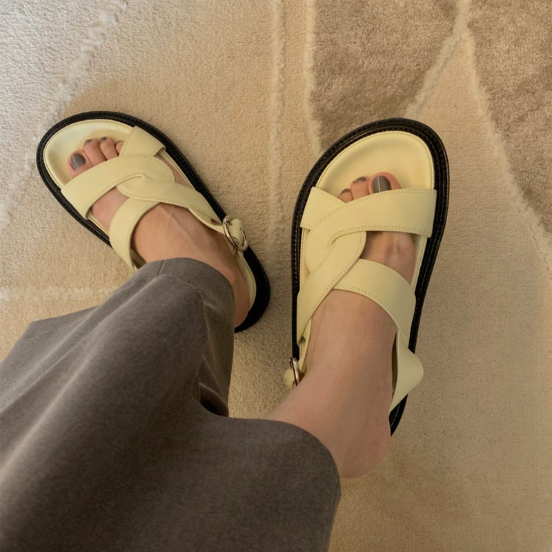 SANDAL ULZZANG QUAI VIỀN SAU KHUY CÀI, KHÔNG THẤM NƯỚC ẢNH THẬT