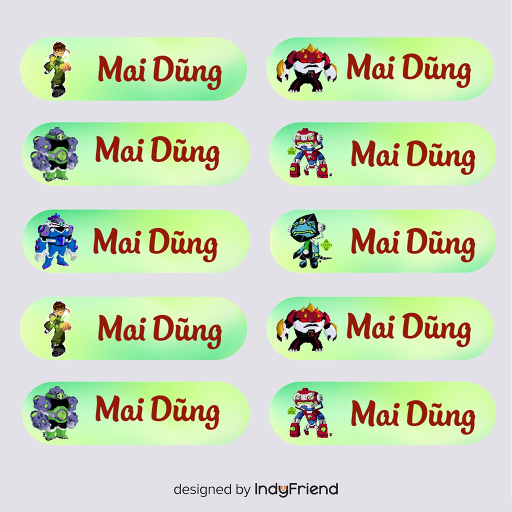 Sticker in tên bé BEN10- In nhãn tên bé theo yêu cầu