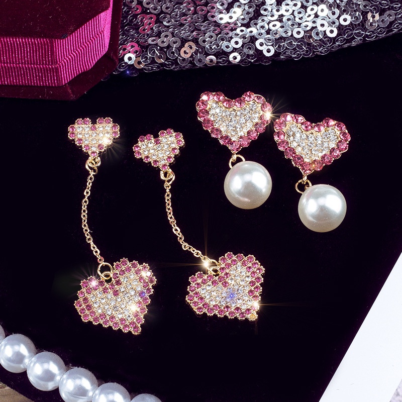 Khuyên Tai Tua Rua Hình Trái Tim Đính Đá Thời Trang Hàn Quốc Cổ Điển Cho Nữ