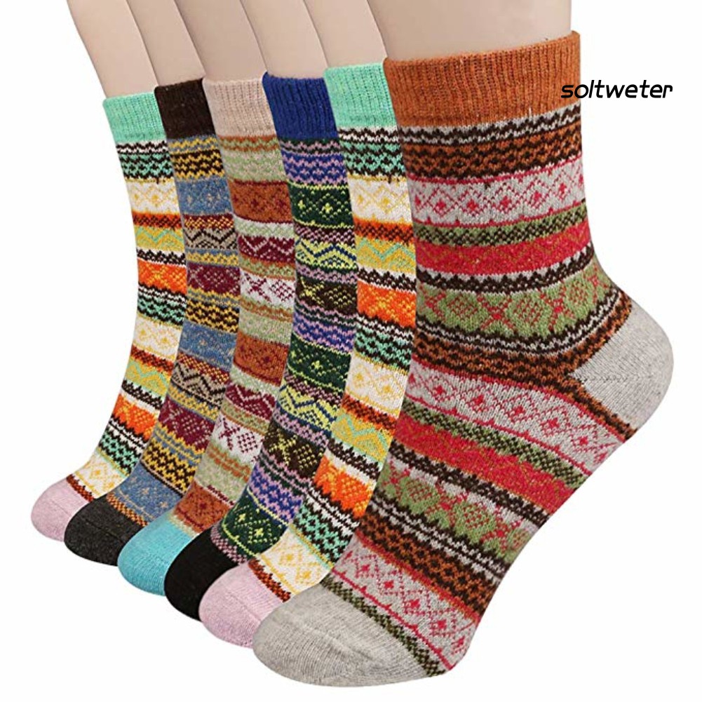 Set 6 Đôi Vớ Len Dày Họa Tiết Sọc Thời Trang Cho Nữ