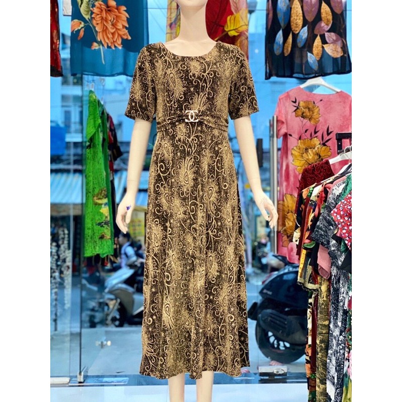 Đầm dạ hội trung niên thun kim sa cao cấp