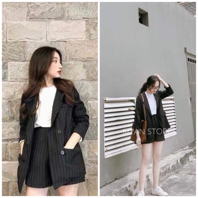 SET VEST/BLAZER KẺ SỌC HÀN QUỐC