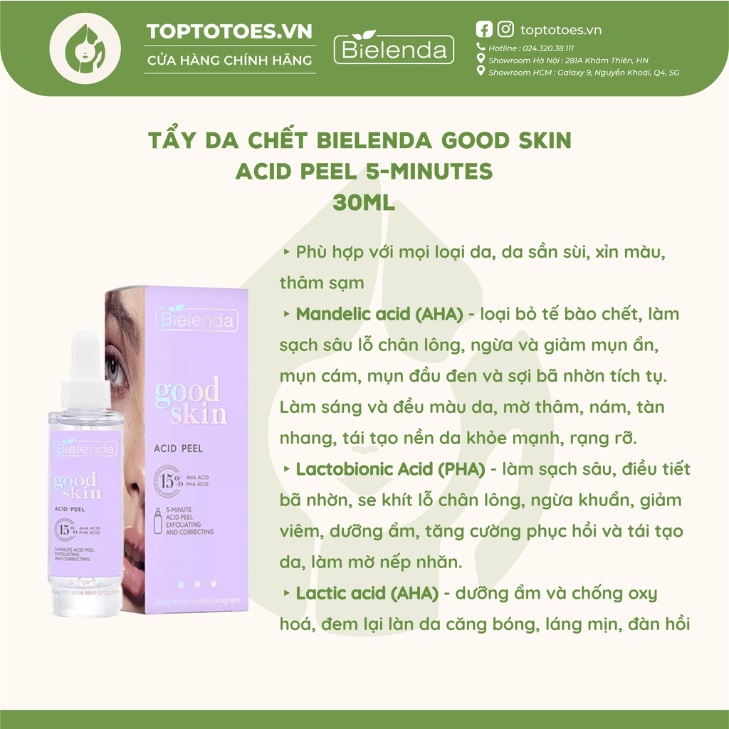 Tẩy da chết Bielenda Good Skin - Acid Peel 5-Minutes giảm mụn, mờ thâm, làm da căng bóng 30ml