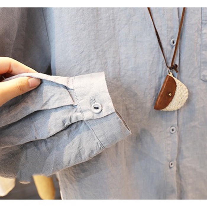 Đầm suông sơ mi dài tay Linen bột Premium form rộng trẻ trung