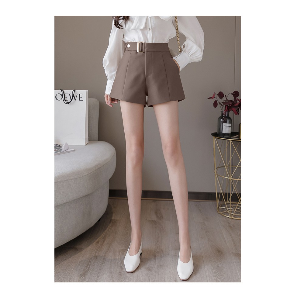 Quần short nữ HANA khuyên chữ D cạp cao shorts vải cao cấp phong cách Hàn Quốc - QS006