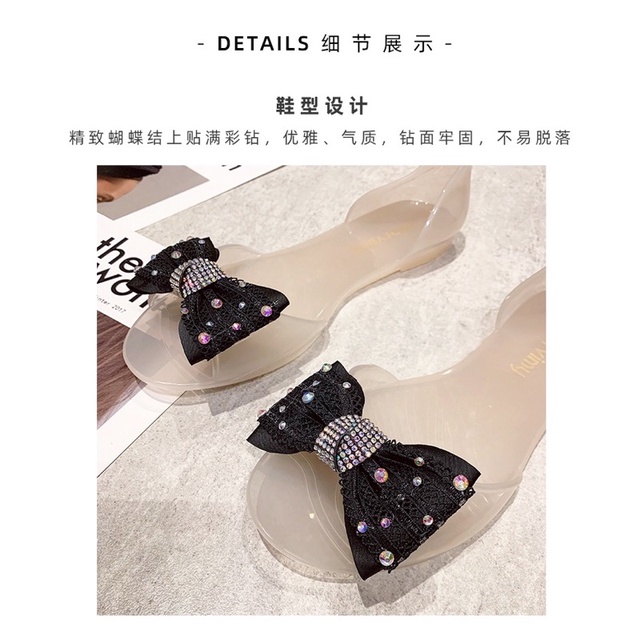 Giày thạch nhựa dẻo mềm thơm đính nơ vải hở mũi Soervimy Quảng Châu