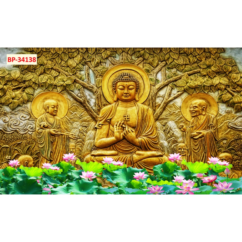 Tranh dán tường 3D vải lụa 3d cao cấp giành cho phòng thờ