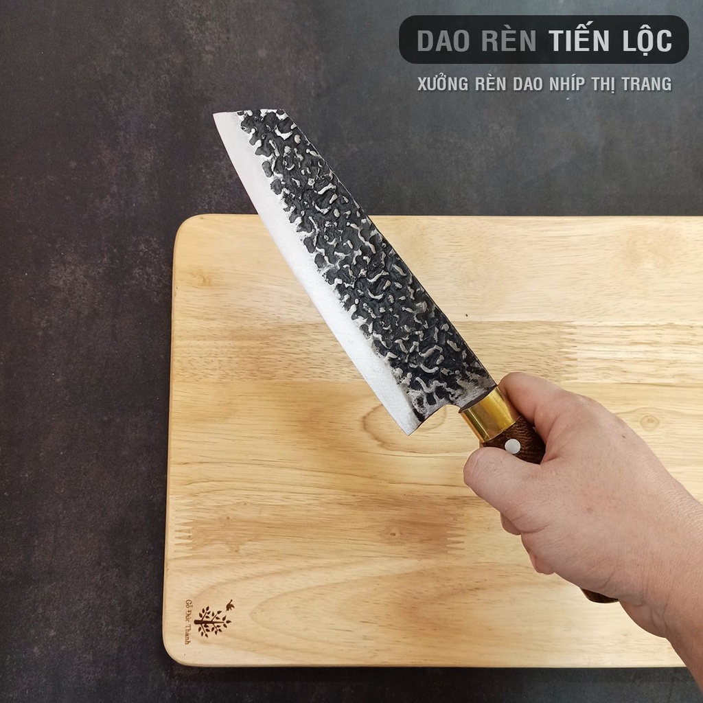 Bộ 3 Dao Nhà Bếp (ChặtTháiLọc) Thép Nhíp Dập Vân 2 Mặt Kháng Rỉ Tốt Cán Gỗ Cẩm