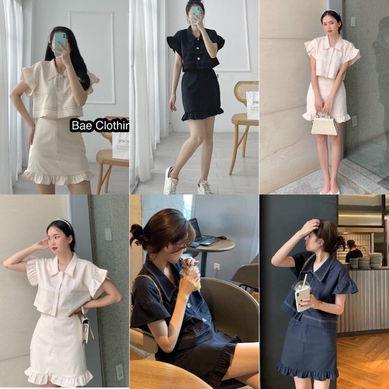 Set Đồ KITTY SET gồm chân váy và áo thiết kế phần tay bèo nhẹ form áo rộng không kén dáng chân váy có co giãn