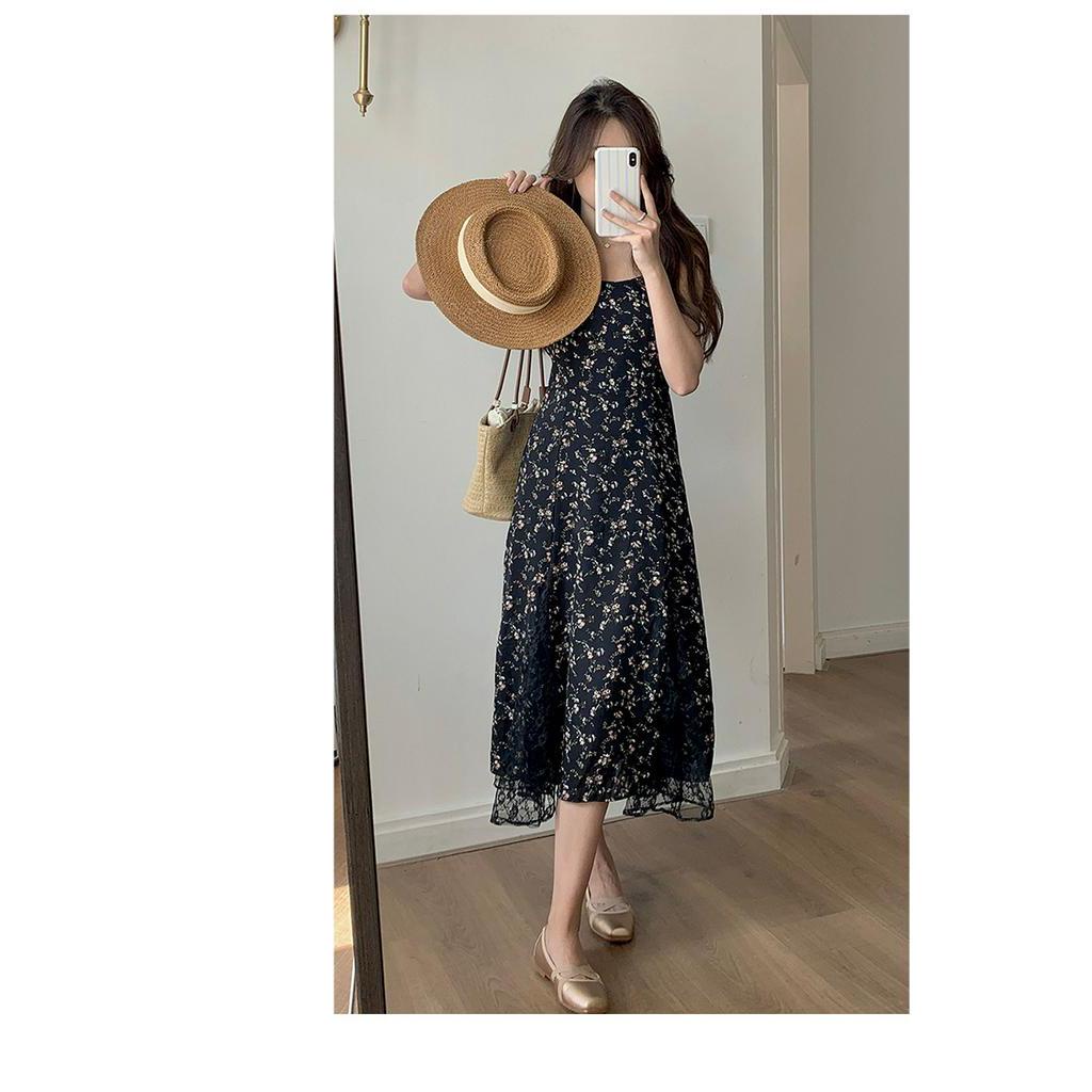 63802 Mùa Hè Phong Cách Mới Váy Ren Hoa Đen