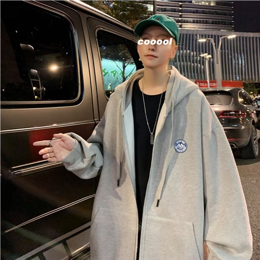 Áo Khoác dây kéo nam Có Nón Dáng Rộng Màu Trơn áo hoodie dây kéo Phối Khóa Kéo Đơn Giản Thời Trang Hàn Quốc áo khoác hoodie nam nữ
