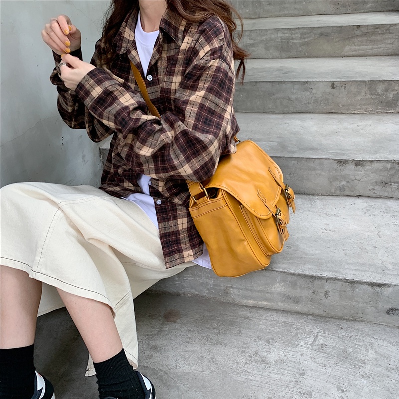 Túi đeo chéo IELGY da bóng sức chứa lớn phong cách retro cho nữ