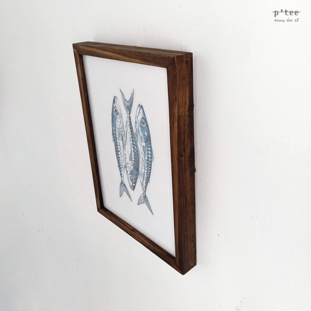 Khung ảnh gỗ 21x30 A4 Stain nâu - Khung hình gỗ thông mặt kính treo tường Wood Frame by P'Tee
