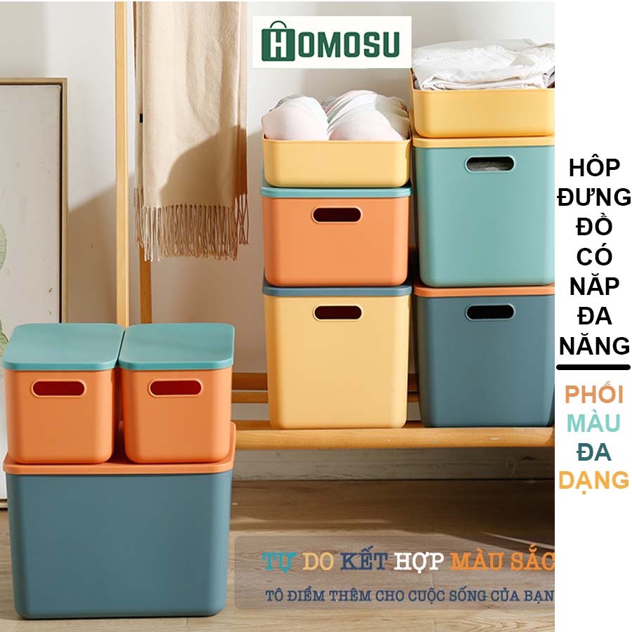 Hộp Đựng Đồ Có Nắp, Thùng Đựng Đồ Chơi Đa Năng, Đựng Mĩ Phẩm Có Tay Cầm Phối Màu Cao Cấp Q002