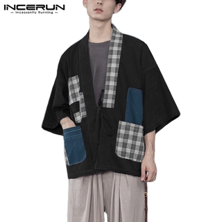 Áo khoác cardigan INCERUN tay 3/4 phong cách Vintage thời trang nam nữ