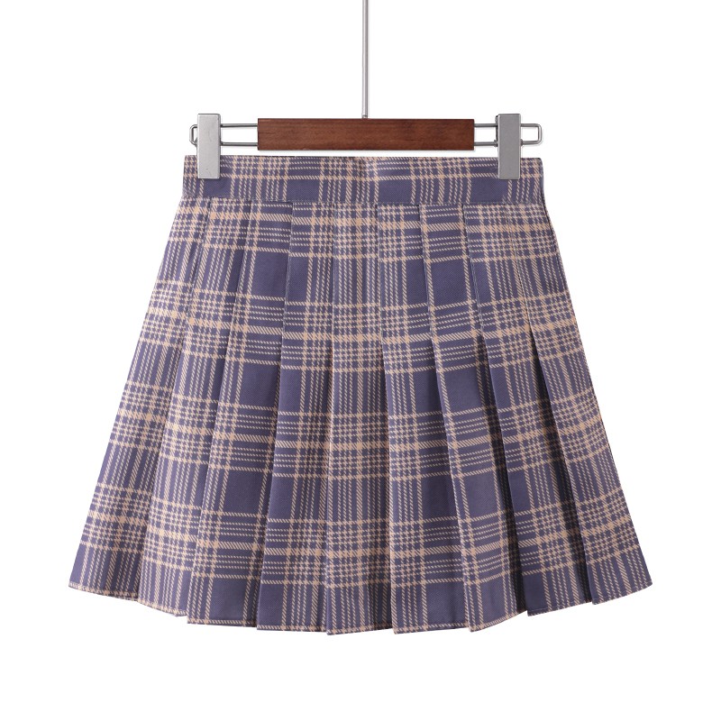 NUZIRO  Chân Váy Nữ Lưng Cao Dáng Chữ A Họa Tiết Caro Thời Trang