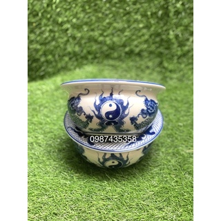 Bát hương dáng lựu vẽ rồng men lam size to hàng đẹp L1 gốm Bát Tràng