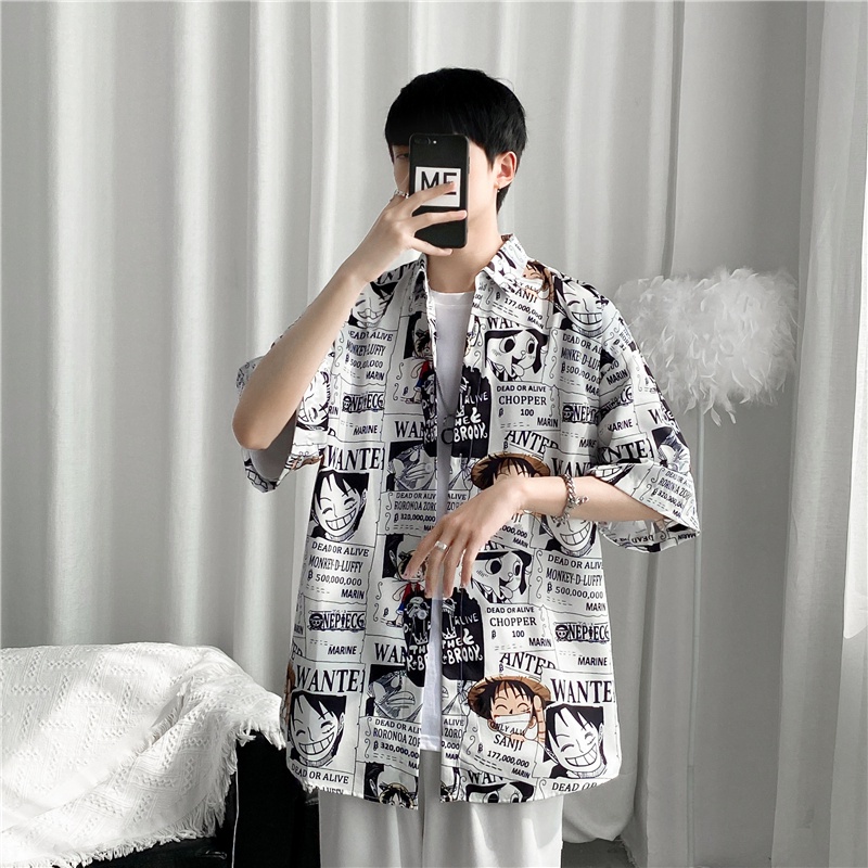 Áo Sơ Mi Tay Ngắn Dáng Rộng In Họa Tiết Hoạt Hình Phong Cách Hàn Quốc Thời Trang Mùa Hè Cho Nam