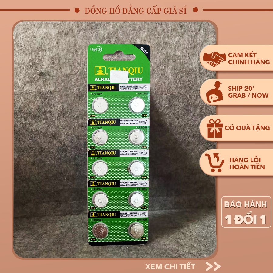 Vỉ 1 viên Pin LR54 189 LR1130 AG10 cúc áo alkaline 1.5V Tianqiu / hàng có sẳn LR1130 pin 1130