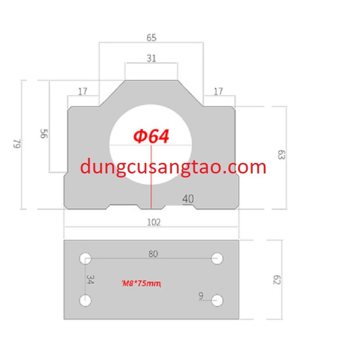 Bát bắt máy router mini 64mm alumium / Bát CNC 64mm