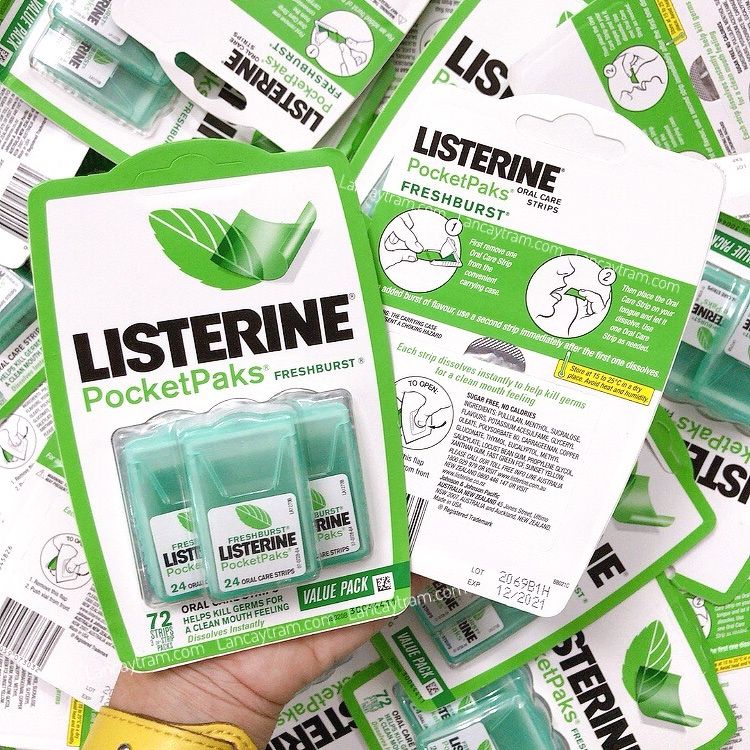 Kẹo ngậm thơm miệng khẩn cấp Listerine Pocketpaks (Miếng ngậm thơm miệng Vĩ 3 hộp x 24 miếng)