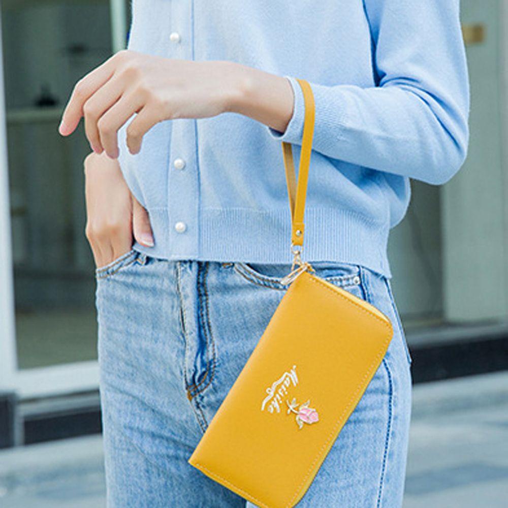 IVORY Ví Tiền Da PU Màu Trơn Họa Tiết Hoa Hồng Xinh Xắn Cho Nữ