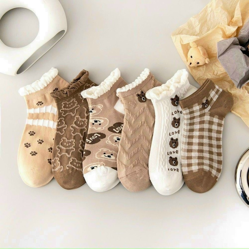 Tất nữ vớ nữ cổ ngắn Set 6 đôi tất vớ, Tất vớ nữ Hàn Quốc cute kèm họa tiết đáng yêu