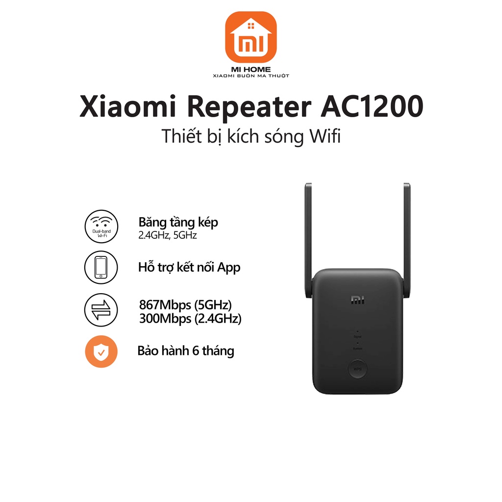 Kích sóng Wifi Xiaomi Repeater AC1200 RA75 2 băng tần 2.4Ghz và 5Ghz