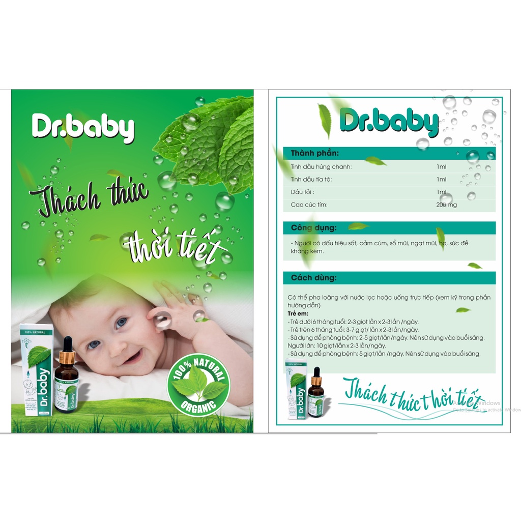✅ Tinh dầu húng chanh Dr Baby - Tinh chất húng chanh, tía tô cho bé có dấu hiệu sốt, cảm cúm, ho, sổ mũi
