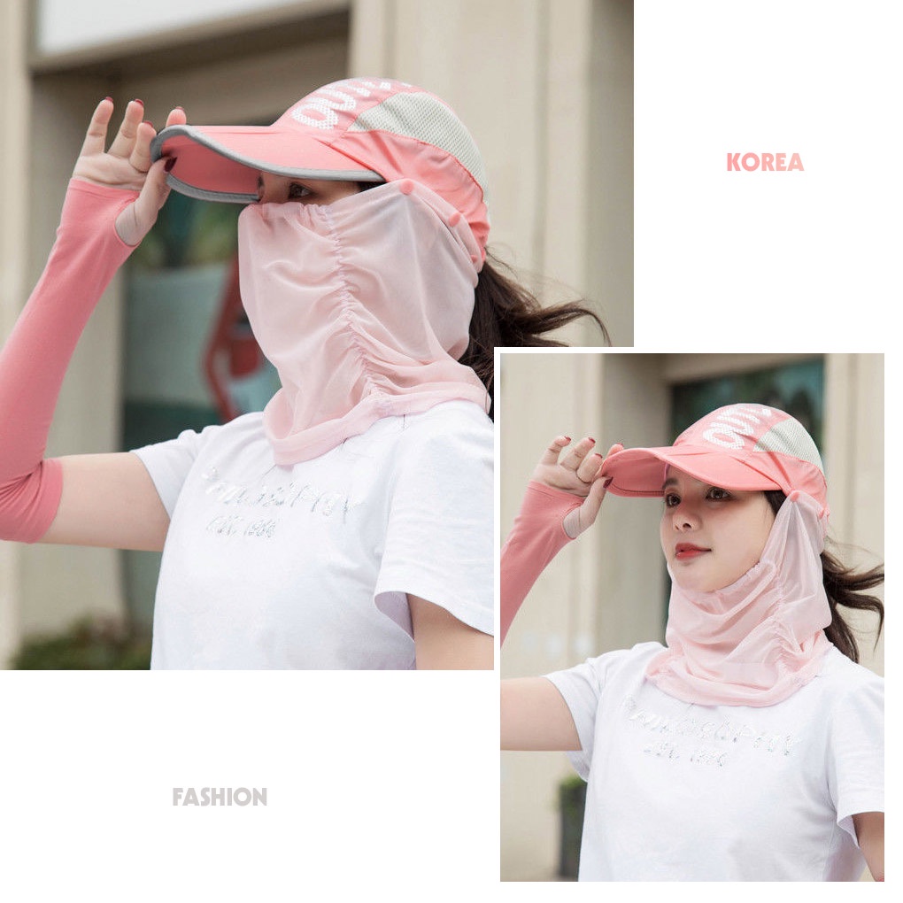 Mũ Nam Nữ Chống Nắng Fullface Gắn Khăn Che Mặt P2161