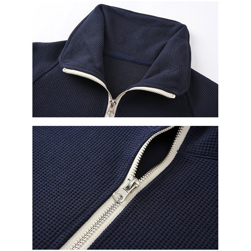 Áo Sweater cổ POLO dáng rộng thêu họa tiết phối khóa kéo nửa thời trang mùa thu phong cách Hàn Quốc mới cho nữ