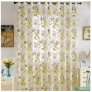 Rèm cửa voan mỏng may tại nhà khổ cao 2.7m -  voan hoa cỏ xanh búp hoa