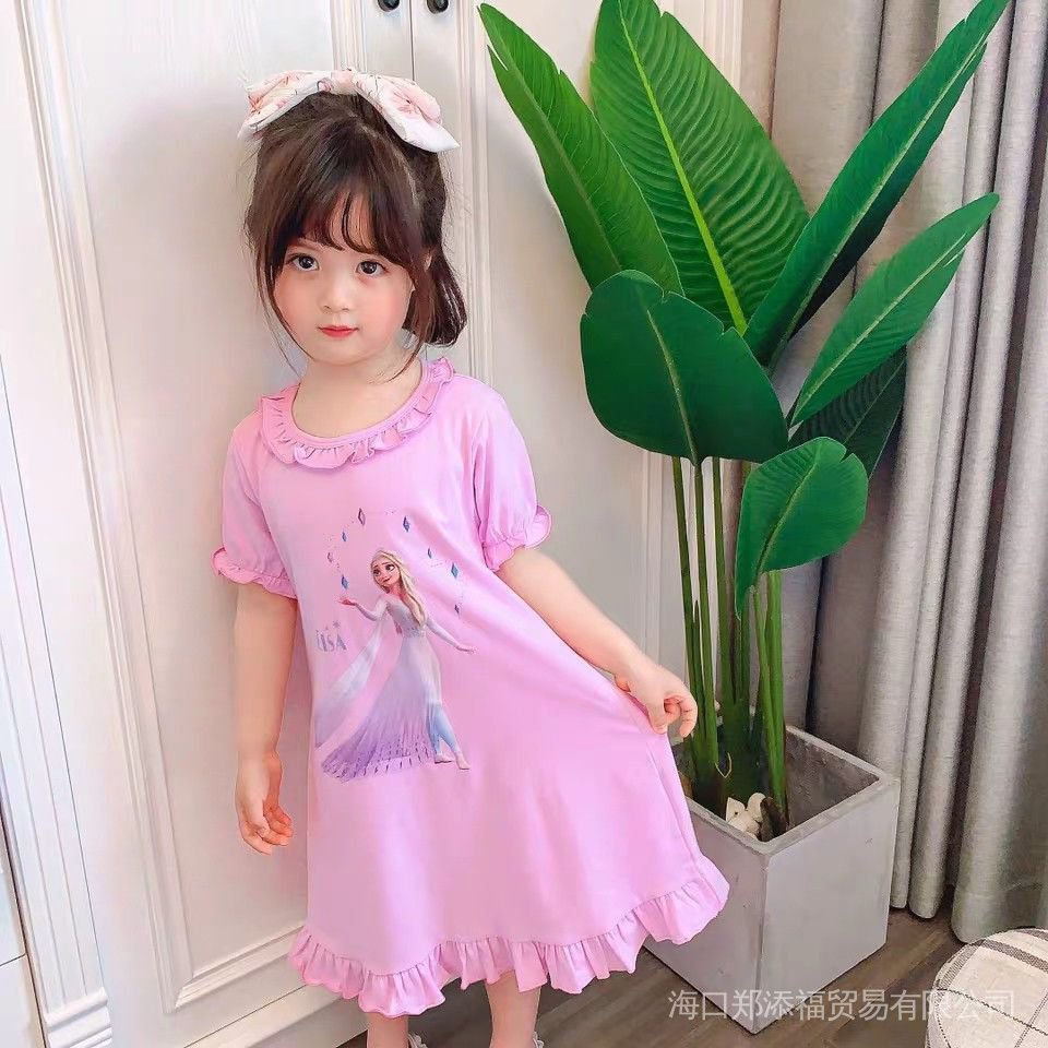 Đầm Ngủ Cotton Tinh Khiết In Hình Công Chúa Elsa Trong Phim Frozen Cho Bé Gái