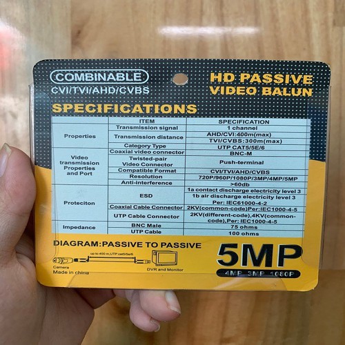 Bộ video balun camera HD 5mp lõi đồng, chất lượng cao - BALUN 5MP màu cam 1 cặp