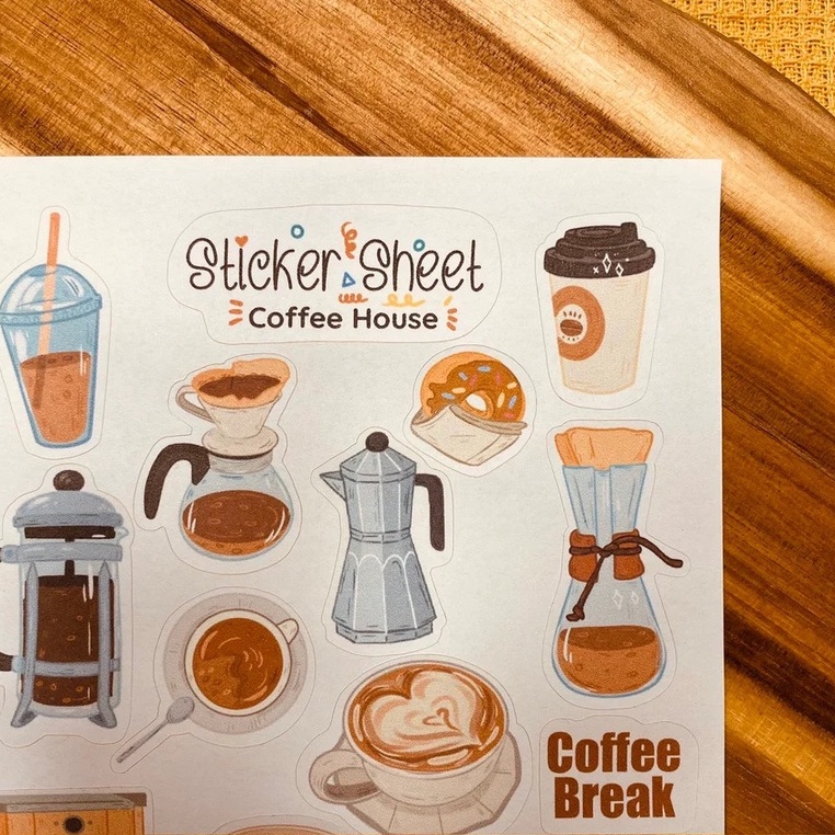 Sticker sheet coffee house - Sticker thiết kế | Bullet journal sticker - unim001
