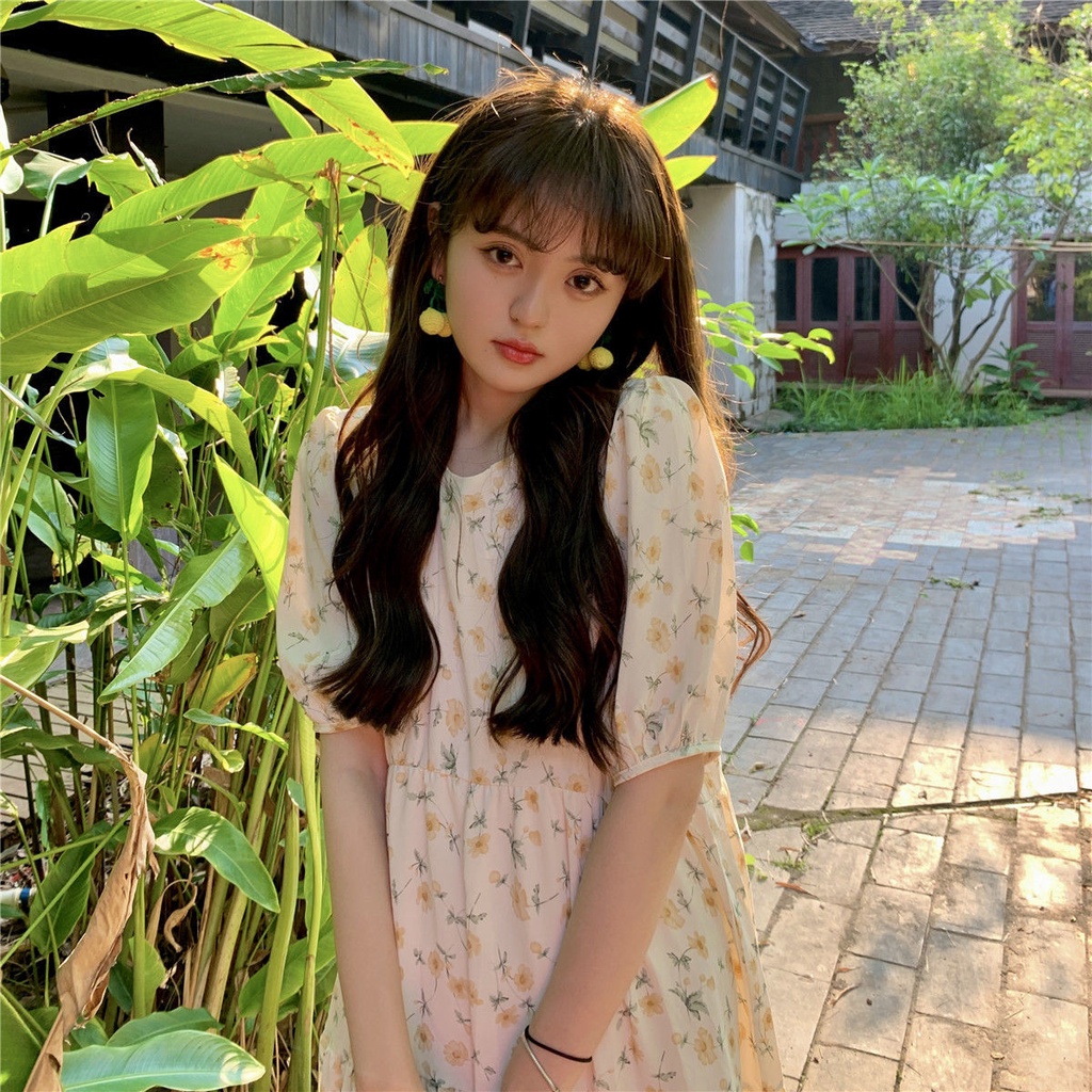 Đầm Hoa Cổ Tròn Dễ Thương Thời Trang Mùa Hè Cho Nữ